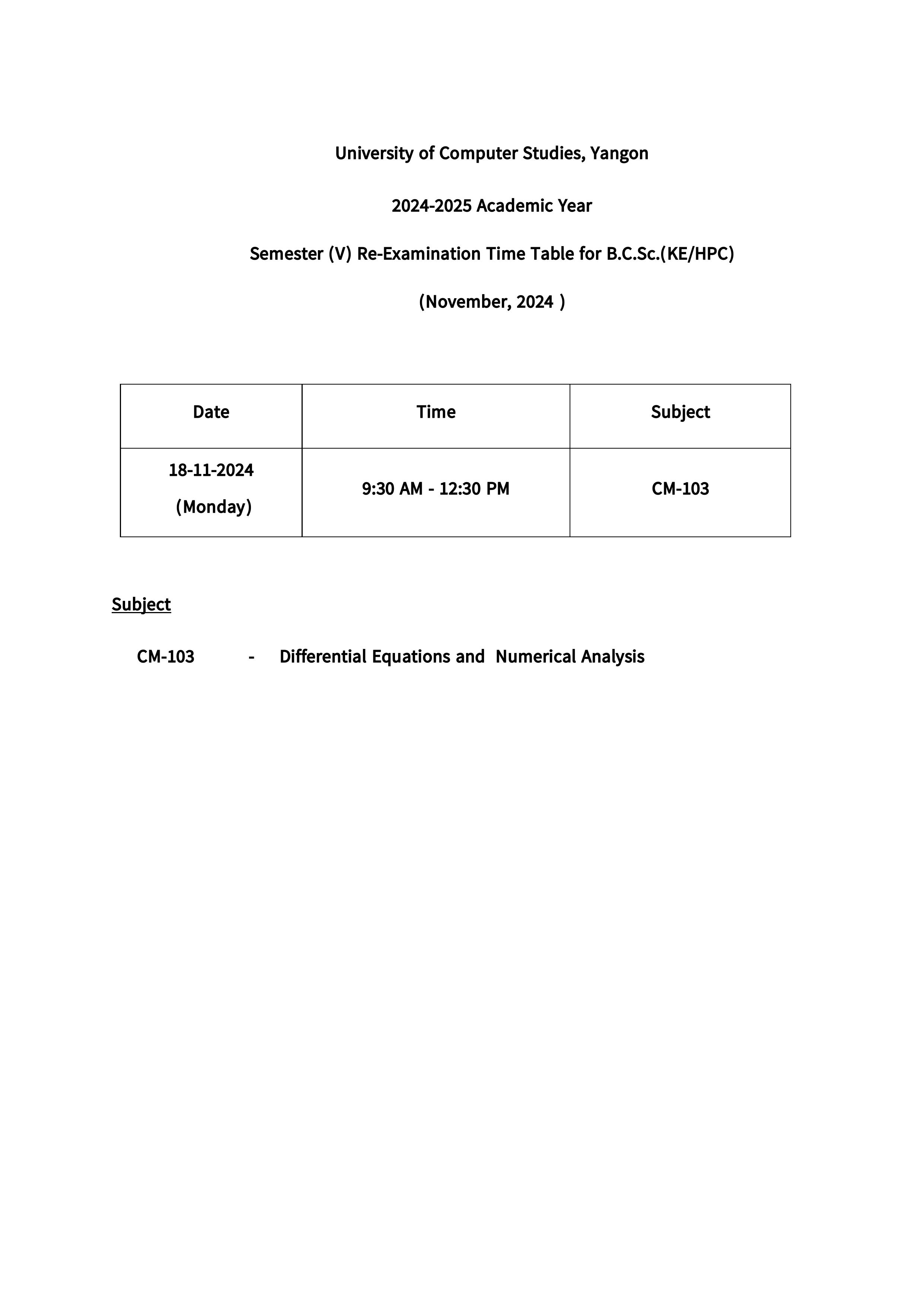 Re-exam Time-table